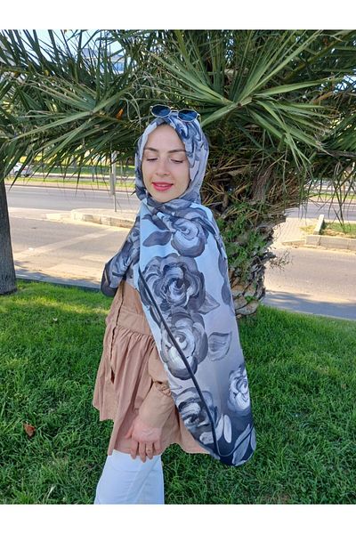 Nilbutik Flower Pattern Cotton Shawl Smoked