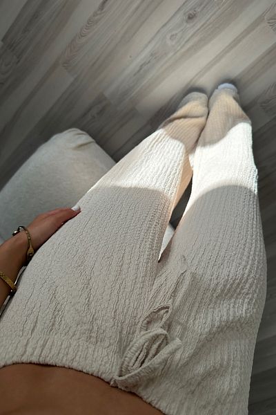 OYYOMODA Premium Wrinkle Felt Fabric Ultra High Waist Beige Pants