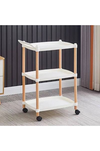 Rovitech Masuta portabila cu suport din lemn, 3 nivele, maner de transport, 71 x 45 x 32 cm, alb