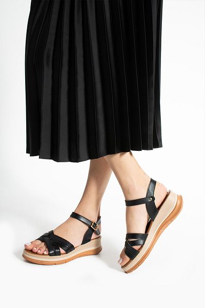 Ayax Black Cross Strap Casual Women's Sandals