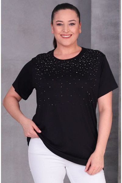 Te&Te Women's Plus Size Blouse with Stone Detail on the Front