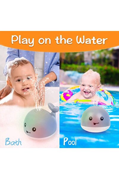 Picodino Jucarie de baie interactiva Balena Water Spray cu lumini LED si senzor de apa, gri