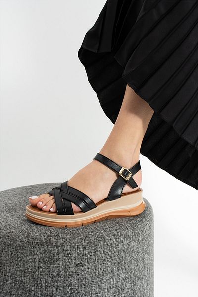 Ayax Black Cross Strap Casual Women's Sandals