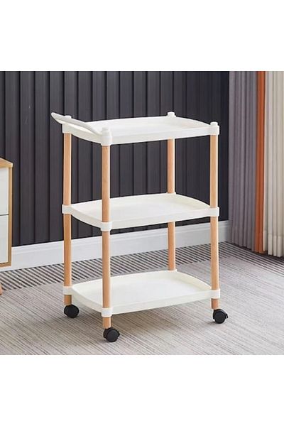 Rovitech Masuta portabila cu suport din lemn, 3 nivele, maner de transport, 71 x 45 x 32 cm, alb
