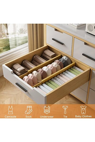 OEM Set 4 organizatoare reglabile pentru sertar, sistem antialunecare, sistem blocare, extensibile, bamb