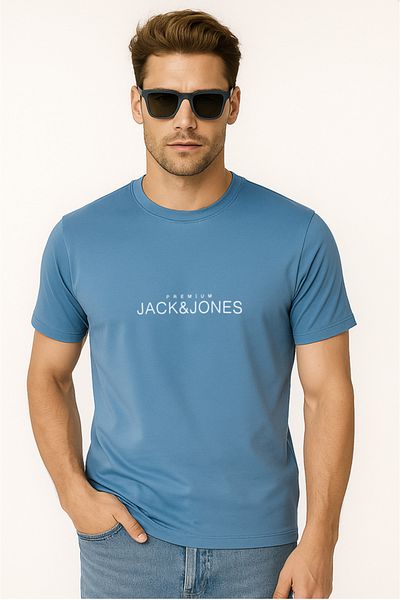 Jack & Jones J&J T-Shirt Men's Chest Logo Printed T-Shirt Blue