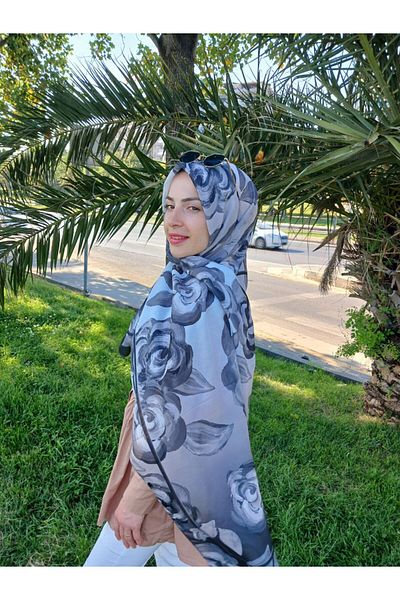 Nilbutik Flower Pattern Cotton Shawl Smoked