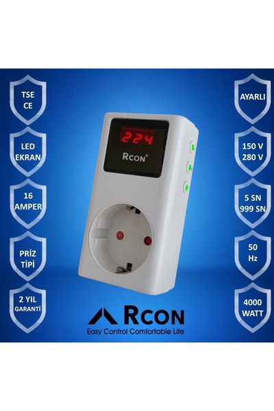4GEN Rcon RCV02 Akım Korumalı Priz Tekli Ayarlanabilir