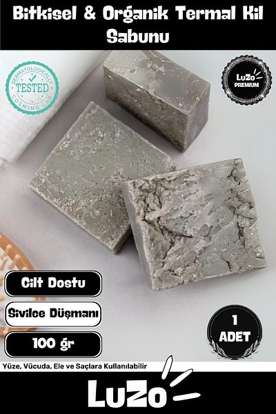 LuZo Premium Series 100% Natural Organic Facial Hair Body Skin Balancing Beautifully Scented Thermal Clay Soap 1 Piece