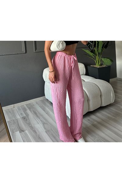 OYYOMODA Premium Wrinkle Felt Fabric Ultra High Waist Pink Pants