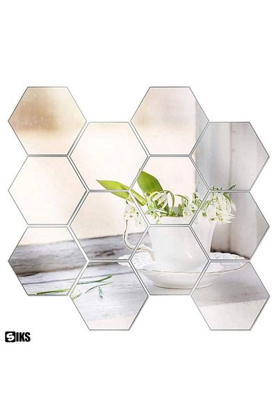 SIKS Set de 12 oglinzi decorative de perete autoadezive din acril SIKS, 3D, formă de oglindă, diametru 20 cm