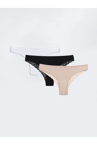 LC Waikiki LCW DREAM Μαύρο Δαντελένιο Λεπτομερές Σλιπ Βραζιλίας 3 Συσκευασία