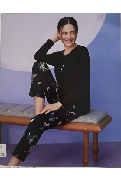 Miss Klein Set pijamale pentru femei, marimi mari, guler cu nasturi, bumbac, lycra, maneca lunga 1139 - 1 buc.