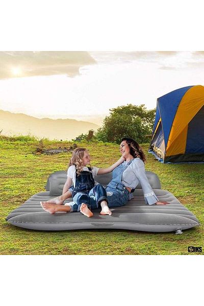 SIKS Inflatable Car Mattress For The Seat, 2 Pillows Included And Pump, Grey