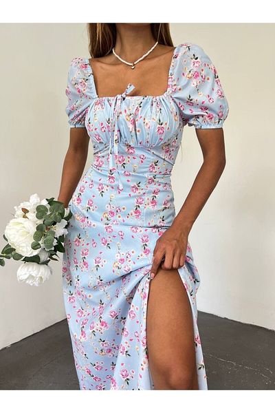 Laressi Lapel Lace Front Slit Watermelon Sleeve Dress