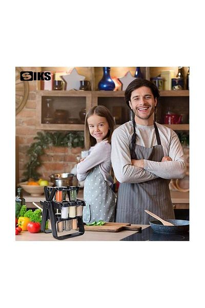 SIKS Set de 18 recipiente pentru condimente SIKS, suport rotativ, Organizator de condimente rotativ, rotire 360°, 34 x 23 cm