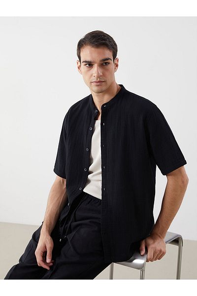 LC Waikiki Brown Regular Fit Judge Collar Short Sleeve Muslin Men's Shirt