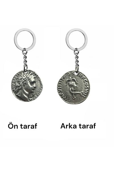 Herşey Nota Thetis Roman Coin Keychain with Goddess of the Sea Figure – Double Sided – 1 Piece – Metal Unisex Accessory