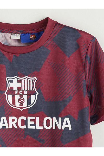 LC Waikiki Lcw Kids Burgundy Crew Neck Barcelona Printed Boys T-Shirt S5H261Z4Nvy25