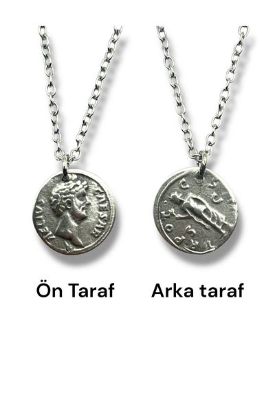 Herşey Nota Marcus Aurelius Figured Roman Coin Necklace – Double Sided – 1 Piece – Metal Necklace with 60 cm Chain