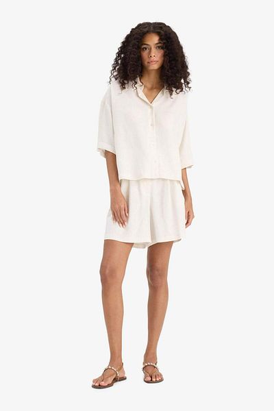 DeFacto Oversize Loose Fit Λινό Μικτό κοντομάνικο πουκάμισο F6377AX25SM
