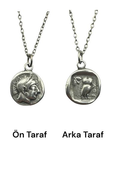 Herşey Nota Athena Figured Goddess of Wisdom Coin Necklace – Double Sided – 1 Piece – Metal Necklace with 60 cm Chain