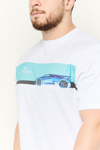 BUGATTI Men Crew Neck Short Sleeve Graphic Print T-Shirt, White Combo