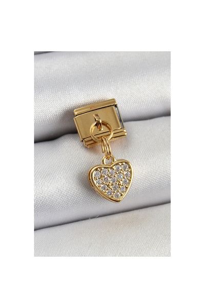Skygo 316L Steel Dangle Zircon Stone Heart Model Gold Color Nomination Charm - Tj-Bc1401