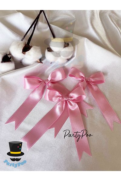 PartyPoo Pink Satin Ribbon Bow 10 Pieces Large Size