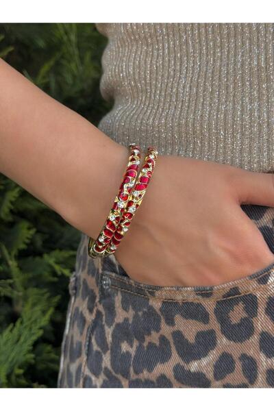 h&b design jewel Kırmızı Mineli Kelepçe Bileklik