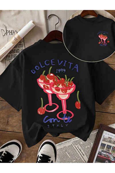 Framgan Kadın DOLCE VITA Özel Baskılı Oversize Pamuklu Bisiklet Yaka T-Shirt