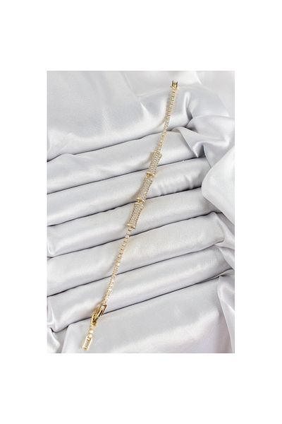 Skygo Brass Gold Color Zircon Stone Bone Model Women's Bracelet - Tj-Bb7070