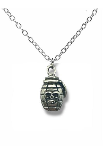 Herşey Nota Grenade Figured Necklace – Pubg & Fortnite Inspired Silver Color Unisex Game Themed Jewelry