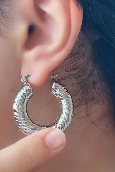 Mutenaura Silver Color Steel Hoop Earrings