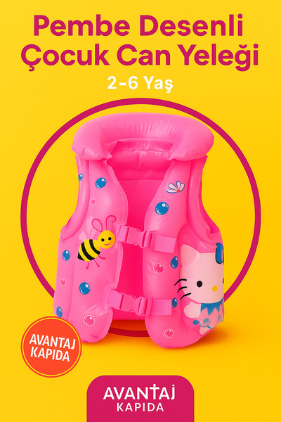 Avantaj Kapıda Pembe Desenli Çocuk Şişme Yüzme Can Kurtaran Yeleği | 2–6 -8yaş |uyumlu 25kg