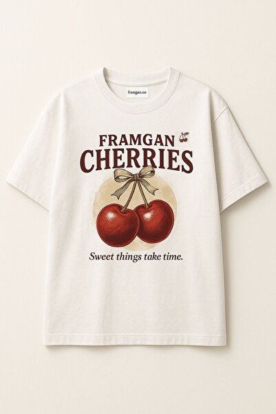 Framgan تيشيرت نسائي من Framgan Cherries مطبوع شعار قطن، بياقة دائرية