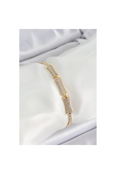 Skygo Brass Gold Color Zircon Stone Bone Model Women's Bracelet - Tj-Bb7070