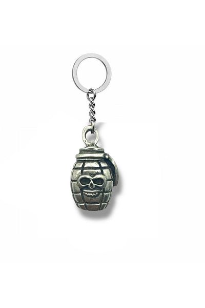 Herşey Nota Grenade Figured Keychain – Pubg & Fortnite Gamer Themed Silver Color Unisex Accessory