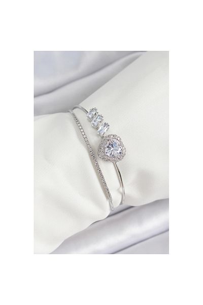 Skygo Brass Silver Color Heart Zircon Stone Women's Bracelet - Tj-Bb7065