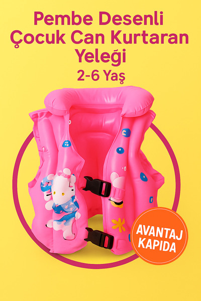 Avantaj Kapıda Pembe Desenli Çocuk Şişme Yüzme Can Kurtaran Yeleği | 2–6 -8yaş |uyumlu 25kg