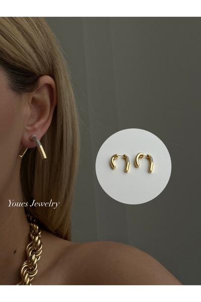 YOUES JEWELRY 316l Çelik 14 K Renk MİX Lüx Çift Renk Gold Silver VIP Seri Premium Kadın Küpe