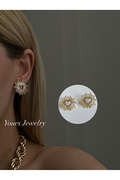 YOUES JEWELRY 316l Çelik 14 K Renk MİX Lüx Çift Renk Gold Silver VIP Seri Premium Kadın Küpe