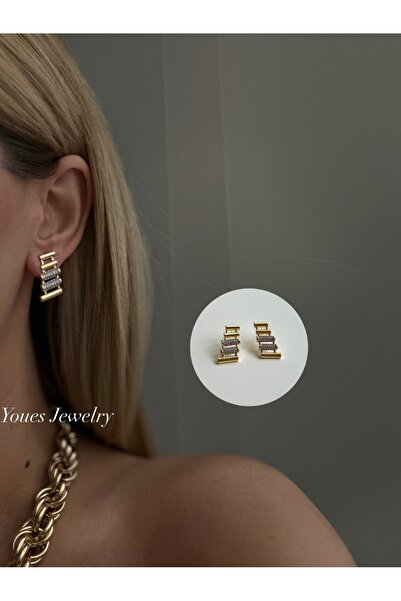 YOUES JEWELRY 316l Çelik 14 K Renk MİX Lüx Çift Renk Gold Silver VIP Seri Premium Kadın Küpe