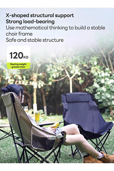 sharpdo Folding Moon Chair, Portable Lightweight Camping Chair with Side Pocket, Foldable Backpacking Chair