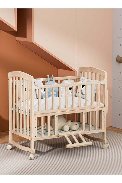 Fun Moment Wooden Baby Cot with Wardrobe 100×60cm