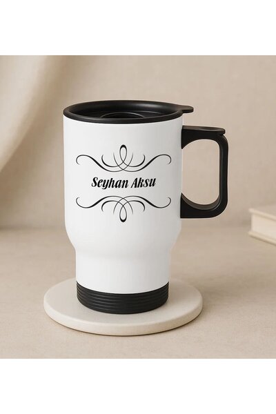 Bk Gift Kişiye Özel İsimli Kulplu Beyaz Çelik Bardak Termos Mug 450ml-6, Sevg...