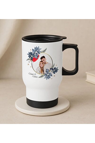 Bk Gift Kişiye Özel İsimli Fotoğraflı Kulplu Beyaz Çelik Bardak Termos Mug 450ml-2, Sevgiliye Hediye