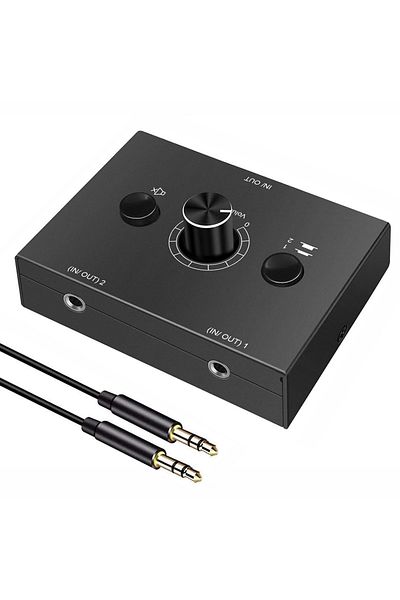Kebidumei 2 Port 4 Way/2 Way 3.5mm Stereo Audio Switcher Bi-Directional Audio Switch Splitter Box 2 In 1 Out 4
