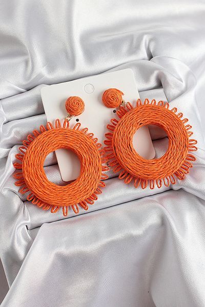 AfraBeauty Orange Tassel Ring Figured Straw Knitted Model Gold Color Women's Earrings
