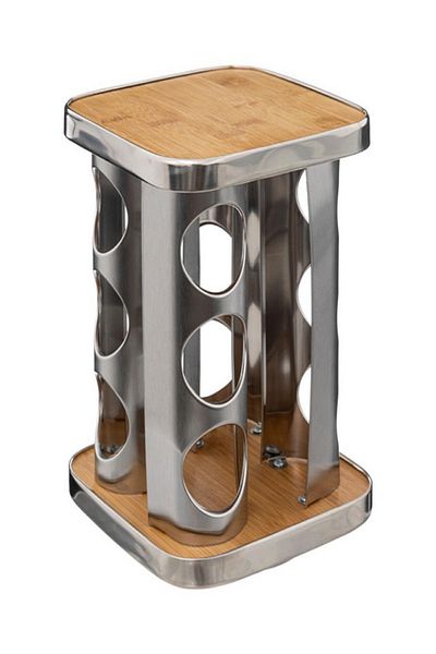 Five Simply Smart 12-Piece Rotating Stainless Steel Bamboo Spice Rack and Jar Set